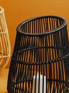 Interiors by Premier Elegant Design Large Black Natural Rattan Lantern, Functional Black Tealight Lantern, Sleek Candle Lantern