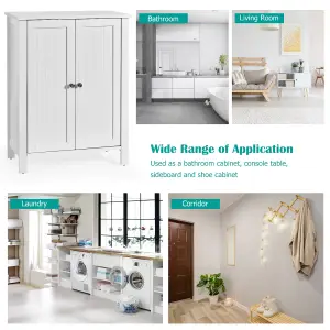 COSTWAY 2-Tier Bathroom Freestanding Storage Cabinet Floor Cabinet W/ Double Door