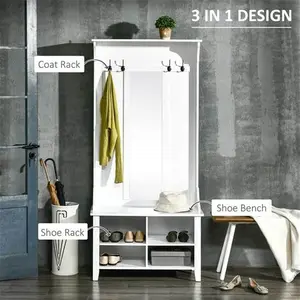 Portland White Standing Coat Rack With Shoe Storage