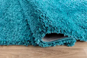 Serdim Rugs Plain Living Room Shaggy Area Rugs Teal 60x110 cm