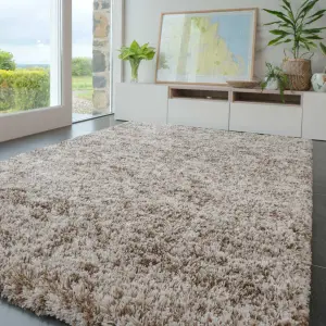 Super Soft Mottled Tonal Brown & Beige Shaggy Area Rug 80x150cm