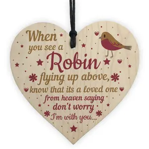 Red Ocean Robins Are Loved Ones From Heaven Hanging Wooden Heart Plaque Dad Mum Memorial Bauble Xmas Sign