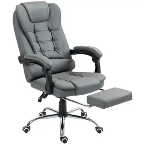 HOMCOM Executive Office Chair PU Leather Swivel Chair with Footrest Grey