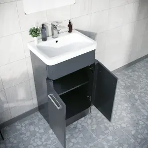 Nes Home 500mm Floorstanding Vanity Basin Unit & Rimless Close Coupled Toilet Anthracite