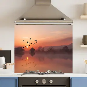 Toughened 6mm Glass Kitchen Splashback 90 x 65cm Misty Morning - Polished Edge Heat Resistant Back Splash for Cookers Hob