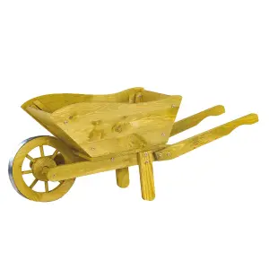 X-Large Wooden Wheelbarrow Planter - Decorative Pinewood Outdoor Garden Plant Pot with Plastic Liner - H39 x W102 x D39cm, Tan