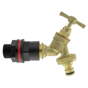 water butt/water storage tank outlet adaptor +brass bib tap +ptfe tape(requires a 21mm hole)