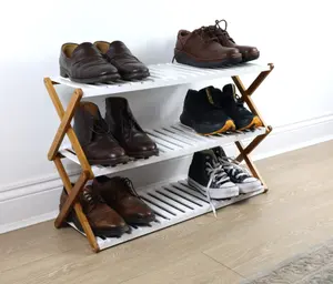 Folding Bamboo Shoe Rack/Organizer Shelf-3 Tier