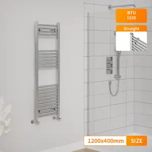 Right Radiators 1200x400 mm Straight Heated Towel Rail Radiator Bathroom Ladder Warmer Chrome