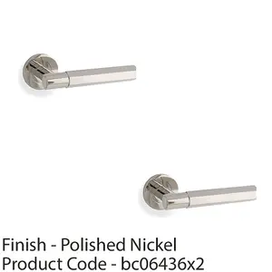 2 PACK - SOLID BRASS Hex Door Handle Set - Polished Nickel Industrial Lever Round Rose