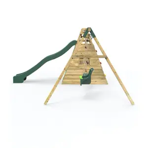 Rebo Wooden Pyramid Activity Frame with Swings and 10ft Water Slide - Pixley