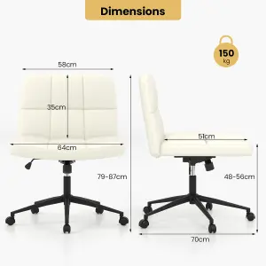 Costway Rolling Armless Chair PU Leather Upholstered Cross-legged Office Chair