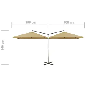 Berkfield Double Parasol with Steel Pole Taupe 600x300 cm