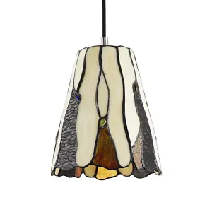 Traditional Amber Stained Glass Tiffany Pendant Light Shade with Coloured Gems