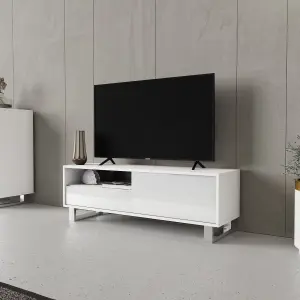 TV Unit 120cm Sideboard Cabinet Cupboard TV Stand Living Room High Gloss Doors - White