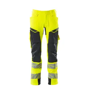 Mascot Accelerate Safe Trousers with Kneepad Pockets - Hi-Vis Yellow/Dark Navy   (38.5) (Leg Length - Short)