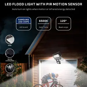 ValueLights LED 50w IP65 Black Outdoor Garden Flood Wall Light In Cool White