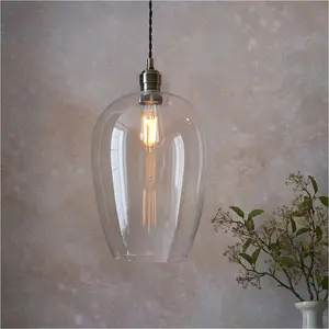 2 PACK Hanging Ceiling Pendant Light - Large Antique Brass Plate & Clear Glass - 10W LED E27