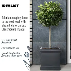 Set of 2 IDEALIST™ 35cm Square Planter, Victorian Flower Box Garden Planters, Black Reinforced Stone Outdoor Plant Pots