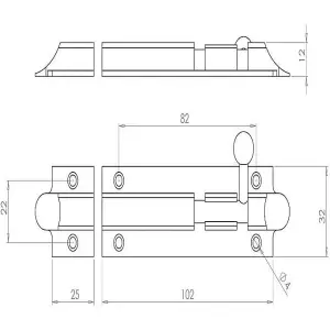 AFIT Polished Chrome Bell Pattern Straight Barrel Bolt 102 x 32mm