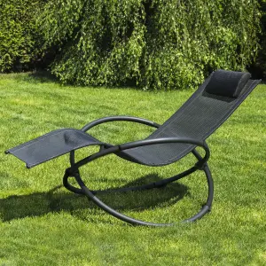 GardenKraft Rocking Moon Sun Lounger - Black Colour