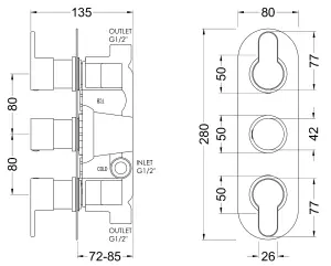 Pride Round Concealed Triple Thermostatic Shower Valve (2 Outlets) - Brushed Pewter - Balterley