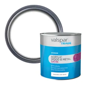 Valspar Trade Wood & Metal Pure brilliant white Satin Metal & wood paint, 2.5L