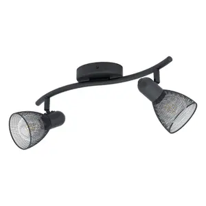 Flush Ceiling 2 Spot Light Colour Black Wave Bracket Mesh Look Shade E14 2x40W