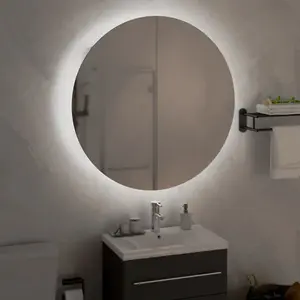 Berkfield Bathroom Cabinet with Round Mirror&LED Black 54x54x17.5 cm