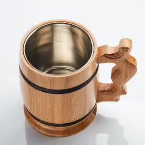 Handmade Large Oak Wooden Tankard Mug - Amazing Craftsmanship and Quality Materials - Metal Lining, Heavy Duty, & Long-Lasting Mug