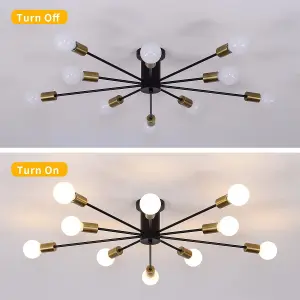 Garwarm Black Mid Century 10-Light Industrial Chandelier Light for Kitchen Living Room