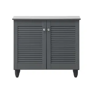 Modern Shoe Storage Cabinet 2 Doors Footwear Stand Rack Unit Cupboard Dark Grey