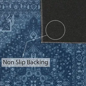 Vernal Aurelia Machine Washable Non-Slip Area Rug for Living Room, Bedroom, Dining Room, Hallway, Prussian Blue, 152 cm X 213 cm