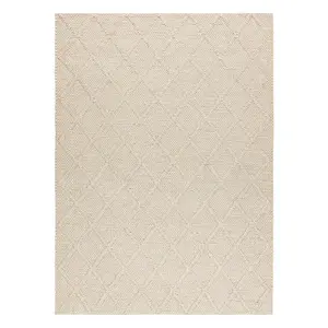 Wool carpet TAHAR 99001B cream - HAND-WOVEN loop, rhombus, boho 160x240 cm