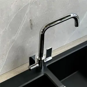 Liquida W18CH Twin Lever D Shape 360 Swivel Spout Chrome Kitchen Mixer Tap