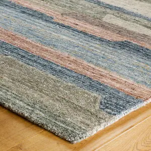 Modern Striped Easy to Clean MultiColoured Wool Rug for Living Room & Bedroom-200cm X 285cm