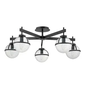 Luminosa Hollis 5 Light Multi Arm Semi Flush Ceiling Lamp, Black IP44