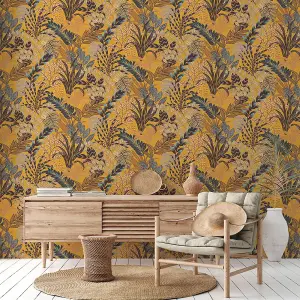 AS Creation Nala Cape Town Wallpaper Jungle Palm Leaf Vinyl Yellow Brown 37860-1