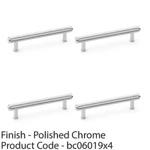 4 PACK - Knurled T Bar Pull Handle - Polished Chrome - 128mm Centres Premium Drawer Door