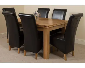 Richmond 140cm - 220cm Oak Extending Dining Table and 6 Chairs Dining Set with Montana Black Leather Chairs