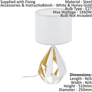 Table Lamp Desk Light White Shade & Honey Gold Geometric 1 x 60W E27 Bulb