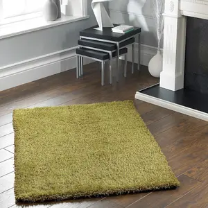 Olive Polyester Plain Handmade Modern Shaggy Easy to Clean Rug for Living Room, Bedroom and Dining Room-133cm X 133cm