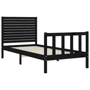 Berkfield Bed Frame with Headboard Black Single Solid Wood