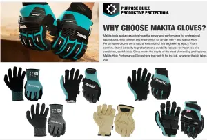 Makita P-84626 Cow Driver Gloves - Medium Pair - Genuine Durahide Leather