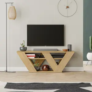 Decortie Pipralla Modern TV Stand Unit with Shelves for Up to 43" TVs Oak 110cm