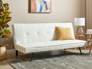 Beliani Retro Sofa Bed HASLE White Boucle