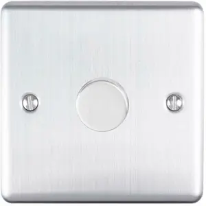 2 PACK 1 Gang 400W 2 Way Rotary Dimmer Switch SATIN STEEL Light Dimming Plate