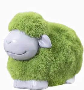 SA Products Green Sheep Ornament Set - Made from Durable Resin - Soft Grass Coat