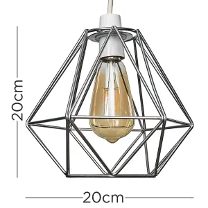 ValueLights Diablo Pair of Retro Style Chrome Metal Basket Cage Ceiling Pendant Light Shades