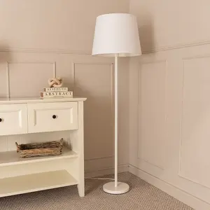 ValueLights Charles White Single Stem Floor Lamp with White Tapered Shade and LED Bulb